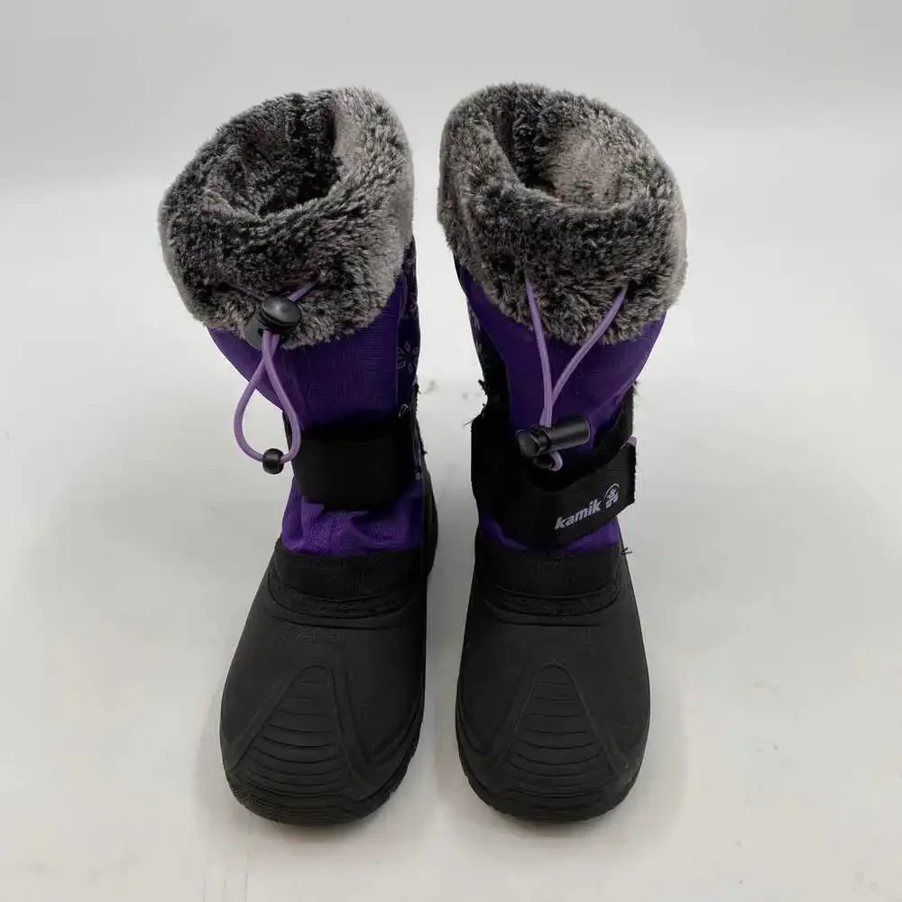 Kamik Snow Boot Girls 1G | Black Fur Trim Synthetic